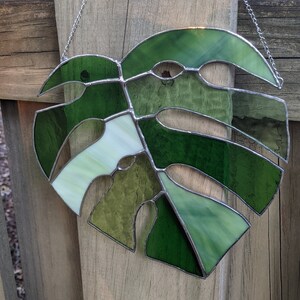 Stained Glass Window Hanging Large Monstera Stained Glass Suncatcher image 4
