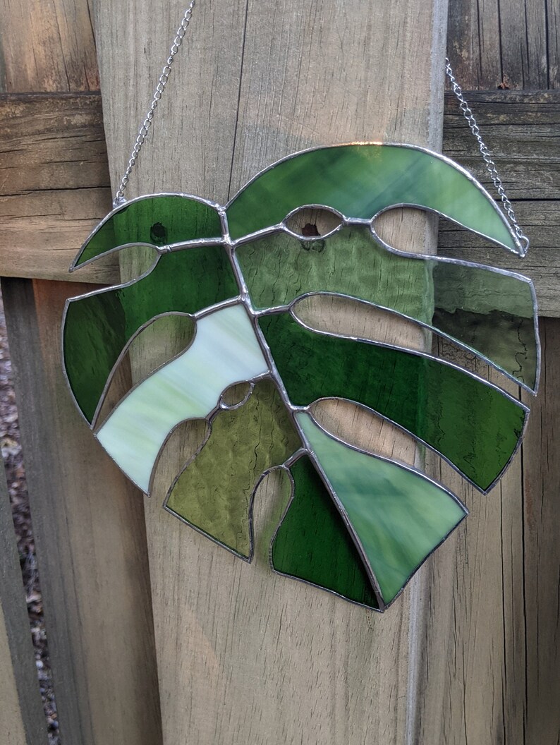 Stained Glass Window Hanging Large Monstera Stained Glass Suncatcher image 4