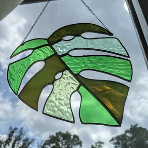 Stained Glass Window Hanging Large Monstera Stained Glass Suncatcher image 3