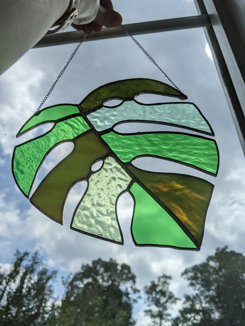 Stained Glass Window Hanging Large Monstera Stained Glass Suncatcher image 3