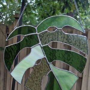 Stained Glass Window Hanging Large Monstera Stained Glass Suncatcher image 2