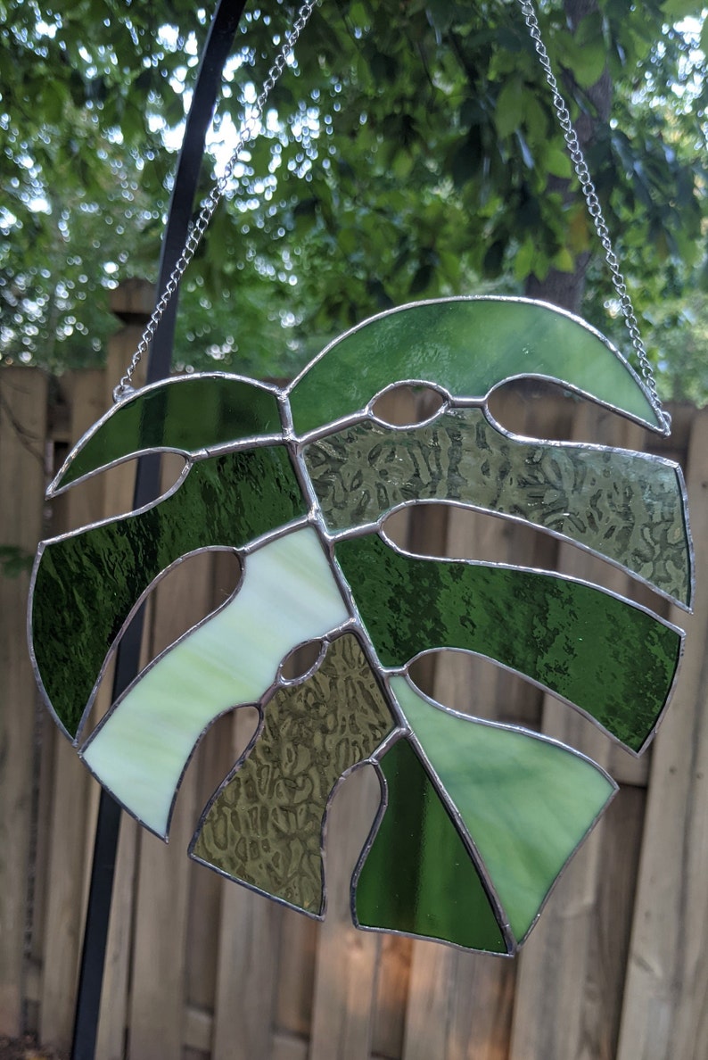 Stained Glass Window Hanging Large Monstera Stained Glass Suncatcher image 2