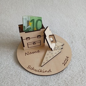 Geldgeschenk, Schuleinführung, Einschulung, Schulkind, 2024, personalisiert, Holz, Schulanfang
