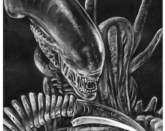 Alien Xenomorph Print Fine Art Giclee Print of Charcoal Drawing Horror Movie Art Wall Art Wall Decor Ripley