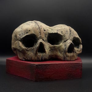 Twin Conjoined Skull Sculpture Oddity Oddities Art Handmade Horror Decor Display Skull Art
