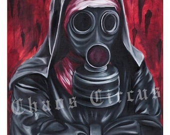 Art Print Gothic Wall Art Giclee Fine Art Painting Print Gas Mask Nun Bondage Gothic Horror Signed Art Print Wall Art Wall Decor Oddity Art