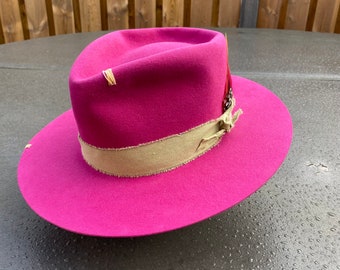 Handmade pink fedora size 58cm