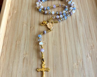 Christian rosary, purple crystal rosary, lilac pearl rosary, Christian rosary, gold cross rosary, protection rosary, religious gift