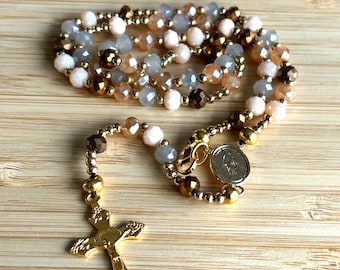 Christian rosary, Christian rosary, traditional Christian rosary, brown crystal rosary, gold cross rosary, protection rosary, gift