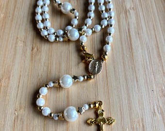 Christian rosary, Christian rosary, traditional Christian rosary, white pearl rosary, white gold rosary, protection rosary, gift