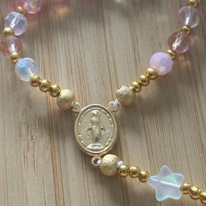 Christian rosary, Christian rosary, pink pearl rosary, pink crystal rosary, gold cross rosary, protection rosary, religious gift image 4
