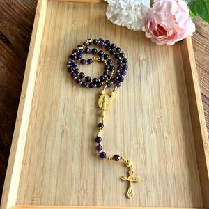 Handmade Christian rosary, amethyst rosary, natural stone, spiritual religious gift, gold cross