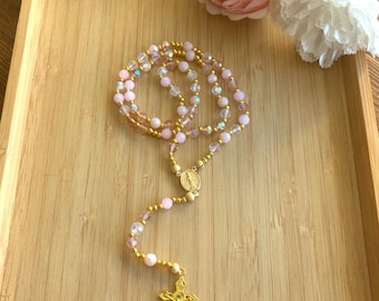 Christian rosary, Christian rosary, pink crystal rosary, unique original rosary, protection rosary, lucky rosary, gift