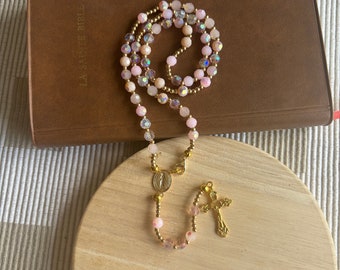 Christian rosary, Christian rosary, pink crystal rosary, unique original rosary, protection rosary, lucky rosary, gift