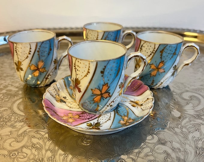 Featured listing image: Glorious antique Royal Bayreuth of Tettau, Germany, chocolate demitasse cups and saucer