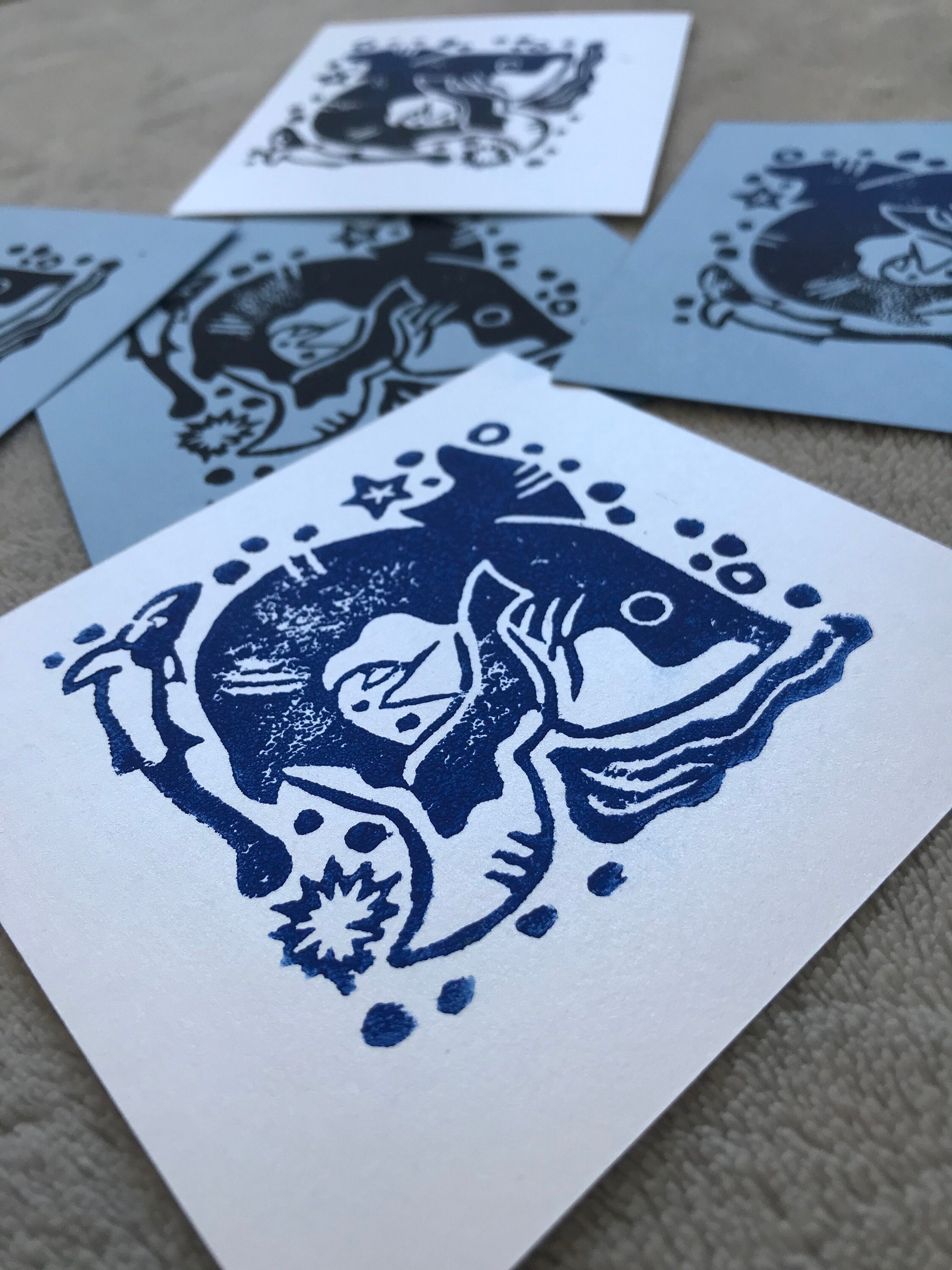 Print Linogravure - Requin Blanc et Rémora