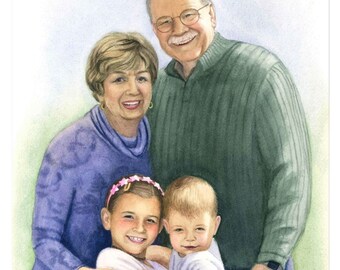 Hand Painted Family Portrait - Custom Watercolor Painting from Photo