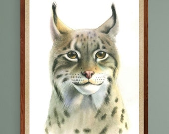 Eurasian lynx hand painted original watercolor digital download