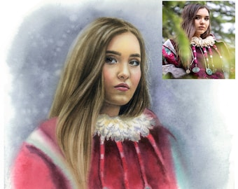 Handmålat akvarellporträtt - Målning från foto