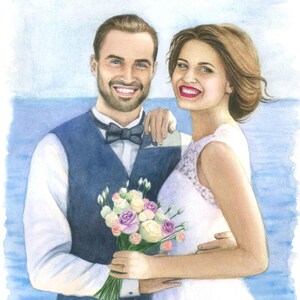 Hand Painted Wedding Portrait Watercolor Painting from Photo image 2
