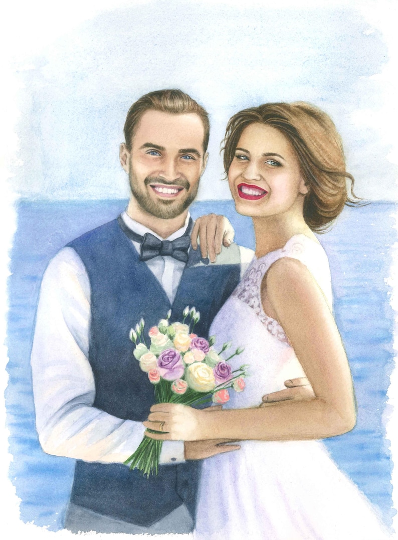 Hand Painted Wedding Portrait Watercolor Painting from Photo image 2