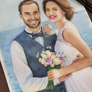 Hand Painted Wedding Portrait Watercolor Painting from Photo image 4