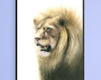 Lion Portrait - Hand Painted Watercolor