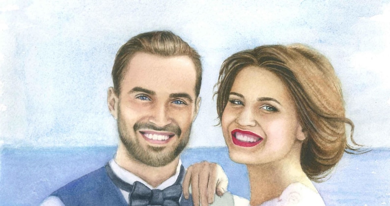 Hand Painted Wedding Portrait Watercolor Painting from Photo image 5
