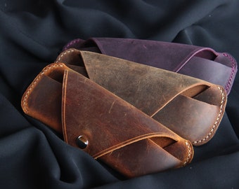 Handmade Crazy Horse Leather Glasses Case, Personalized Eyeglass Holder,Custom Sunglasses Case