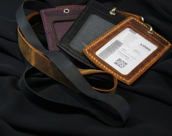 Portatarjetas de identificación de cuero personalizado con cordón, portatarjetas de cordón personalizado, portatarjetas de cuero, cordón de billetera de identificación de cuero