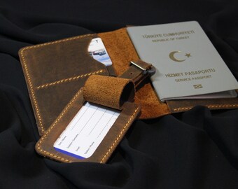 Personalized Leather Passport Holder Wallet with Luggage Tag