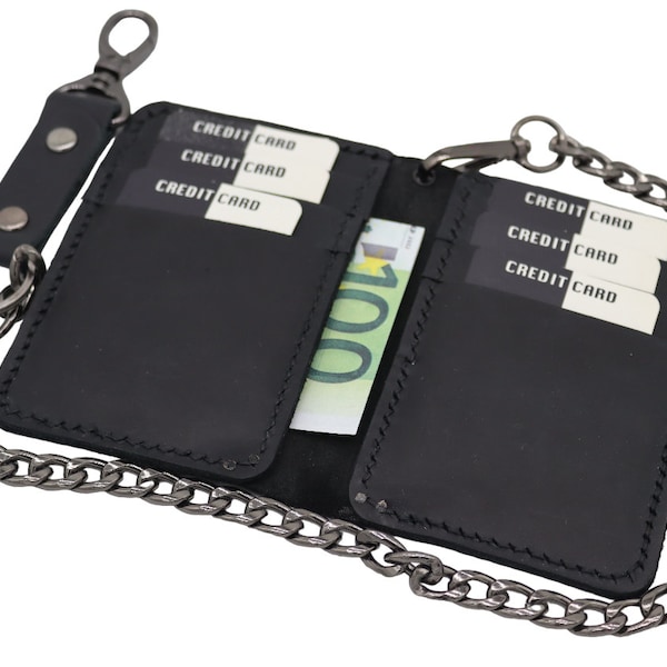 personalized leather chain wallet,leather wallet with chain,black leather chain wallet,engraved black leather wallet