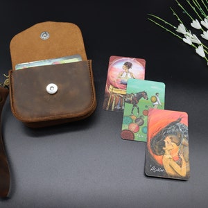 porte-cartes de tarot en cuir marron, étui de tarot en cuir personnalisé, sac pour cartes de tarot en cuir fait main