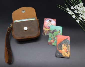 Handmade Brown Leather Tarot Card Holder, Personalized Tarot Case