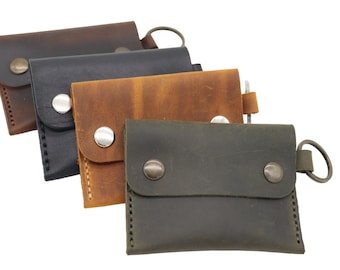 Personalized Leather Keychain Wallet, Handstitched Card Holder