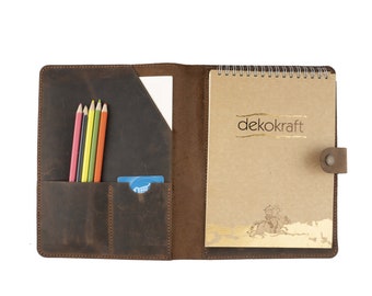 Personalized Leather A5 Padfolio, Handmade Rustic Notebook Holder