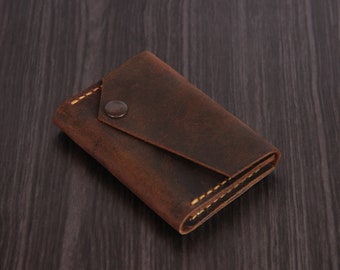 personalized business card holder with snap,leather business card case,slim wallet for men,engraved card holdergift for him