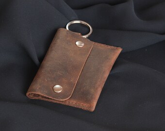 personalized keychain wallet, leather key holder,engraved keychain wallet,card holder  keychain
