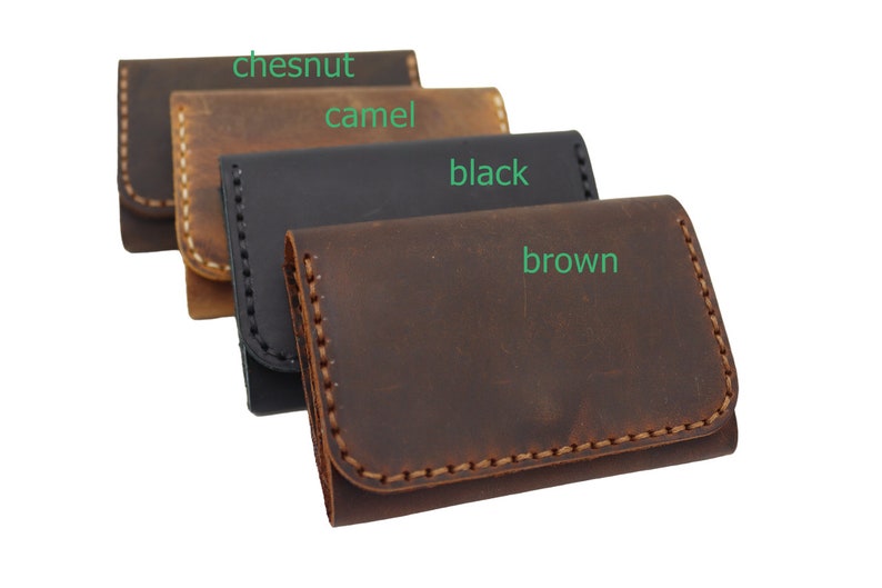 Crazy Horse Leather Card Holder, Personalized Snap Wallet image 3