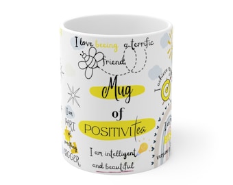 Mug of POSITIVITEA. Mindfulness Gift, Law of Attraction, Motivational Mug, Self Care, Affirmation, Wellbeing, Positive Gift, Mental Health