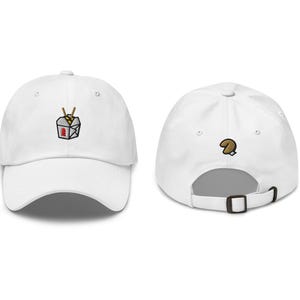Chińskie pudełko na wynos haftowana czapka baseballowa, haftowana czapka z jedzeniem, prezent dla smakoszy, haftowana czapka baseballowa, czapka z makaronem ramen, ciasteczko z wróżbą