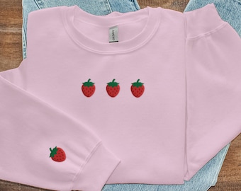 Strawberry Embroidered Sweatshirt | Fruit Lover Crewneck