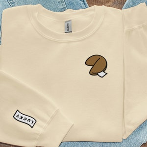 Fortune Cookie Embroidered Crewneck Sweatshirt with Sleeve Design