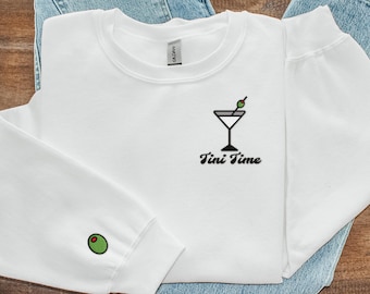 Tini Time Embroidered Seatshirt | Martini Lover Crewneck