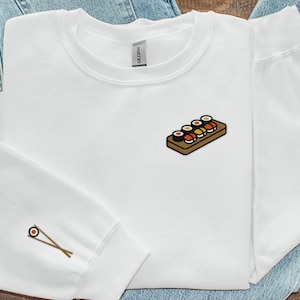 Sushi Embroidered Crewneck Sweatshirt, Sushi Lover Gift, Embroidery Sweater, Sushi Shirt, Cute Crewneck, Sushi Board, Japanese Sweatshirt