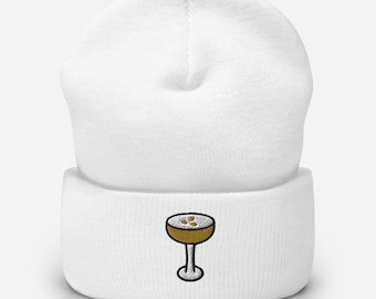 Espresso Martini-beanie met geborduurde manchetten | Cocktail Lover-hoed