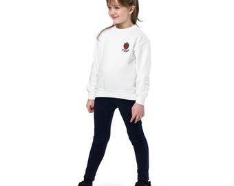 Sudadera infantil personalizada con cuello redondo y bordado de fresas.