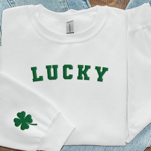 Lucky Embroidered Saint Patrick&#39;s Day Crewneck Sweatshirt