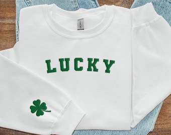 Lucky Gesticktes St. Patrick's Day Sweatshirt mit Rundhalsausschnitt