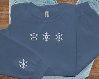 Felpa con ricamo di fiocchi di neve / girocollo invernale